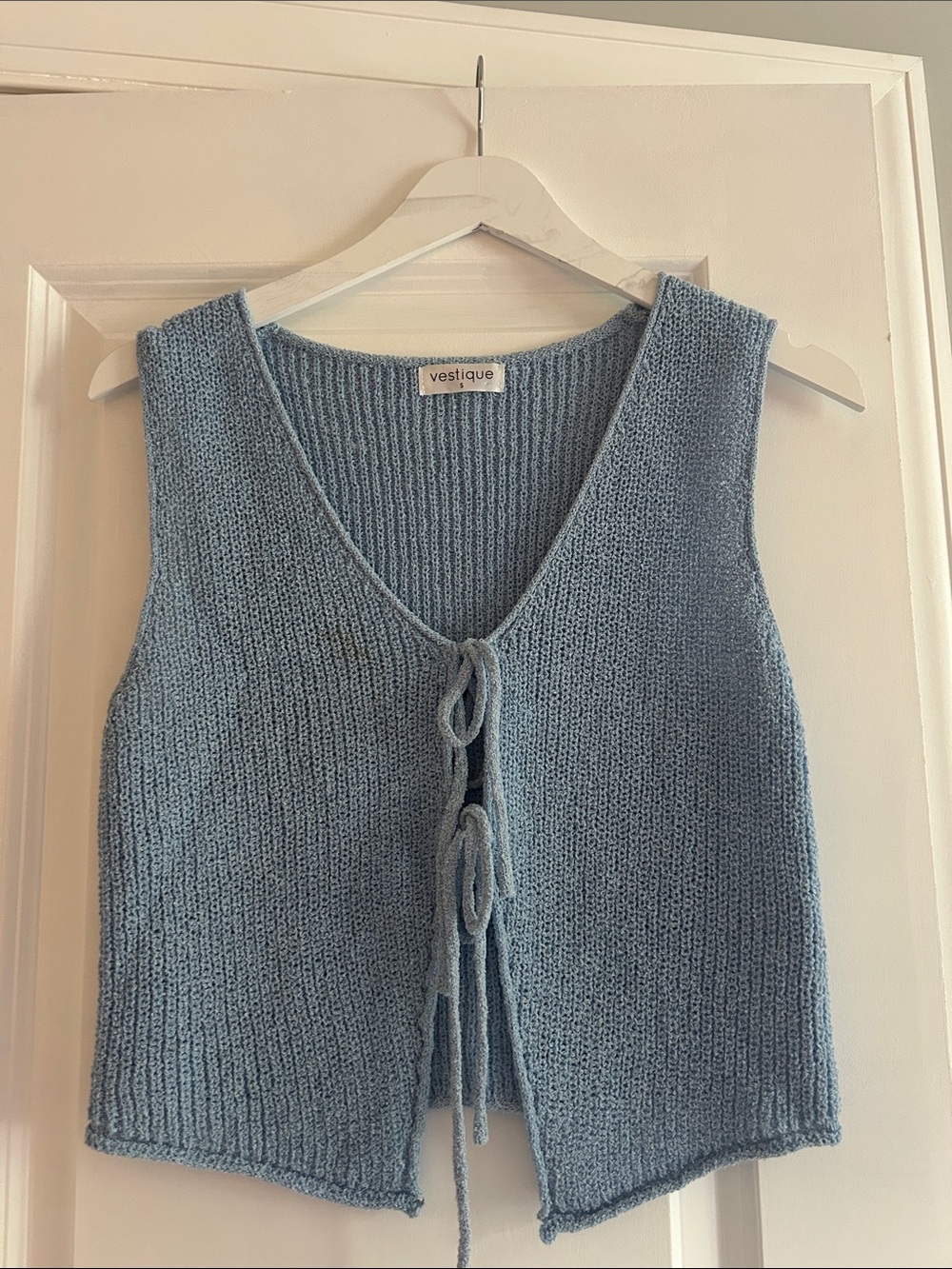 vestique Sky Blue Knit Tie-Front Tank Vest